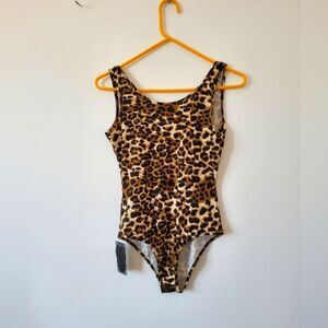 NEW Queen M Animal Print Bodysuit Top Scoop Neck Low Back Casual Boho Small